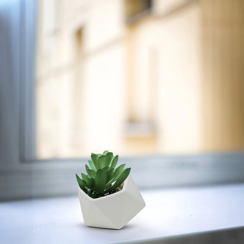 White Tilted Geometric Pot